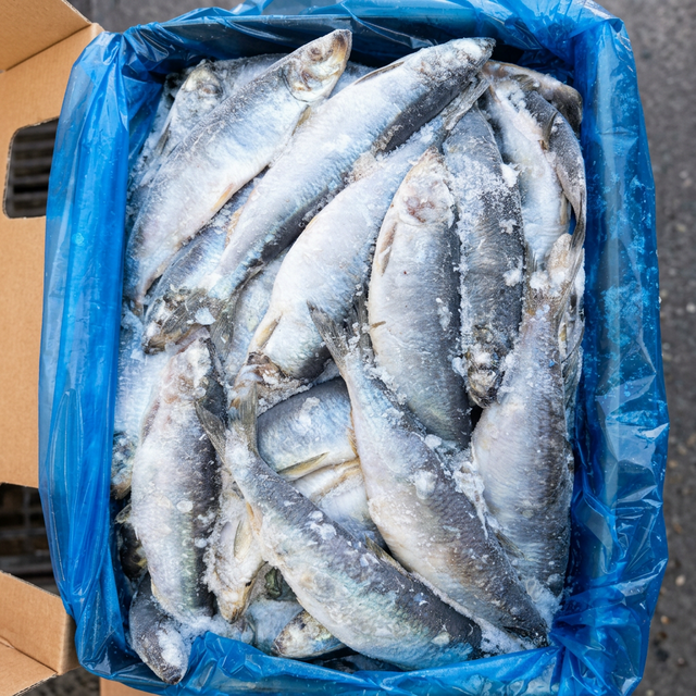 Korean frozen herring in blue packaging